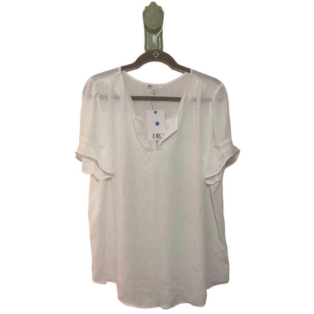 Nordstrom DR2 Flowy Blouse Top Ruffle Layer Sheer Light Feminine Classic Ivory